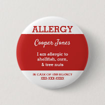 Kids Personalized Allergy I am allergic to red Button