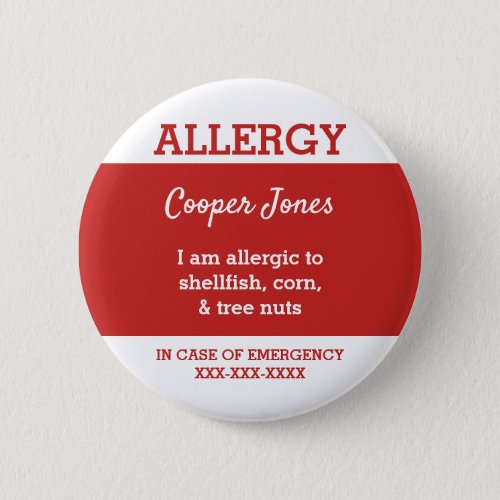 Kids Personalized Allergy I am allergic to red Button