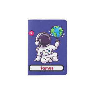Kids Personalized Astronaut Playing Passport Holder