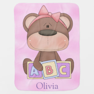 Kid's Personalized Baby Blanket Teddy Bear Rattle