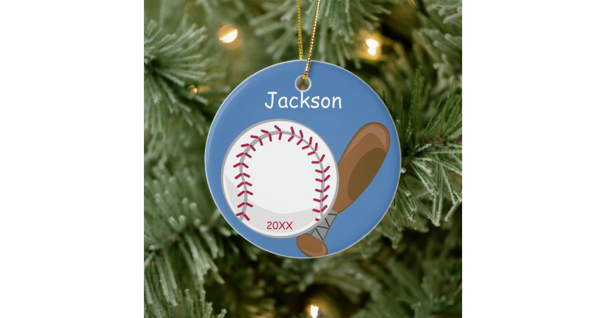 Kids Personalized Baseball and Bat Ceramic Ornament Zazzle