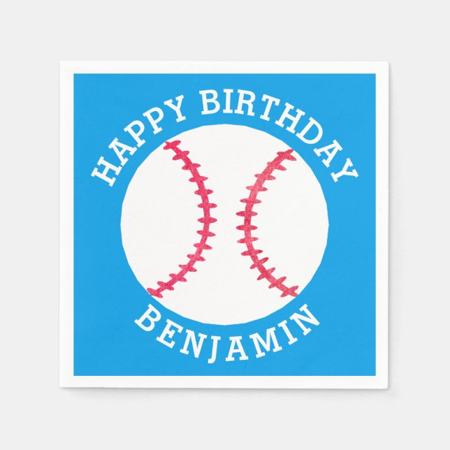Kids Personalized Baseball Happy Birthday Sports Napkins (Front)