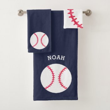 Kids Personalized Baseball Sports Blue Athletic Bath Towel Set by LilPartyPlanners at Zazzle