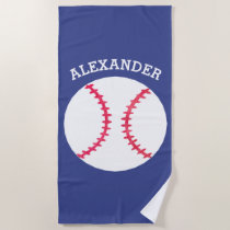 Kids Personalized Baseball Sports Blue Beach Towel