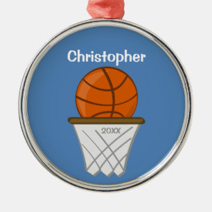 Kids Personalized Basketball Blue Ornament