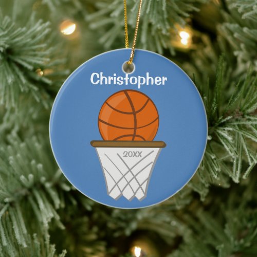 Kids Personalized Basketball Blue Ornament