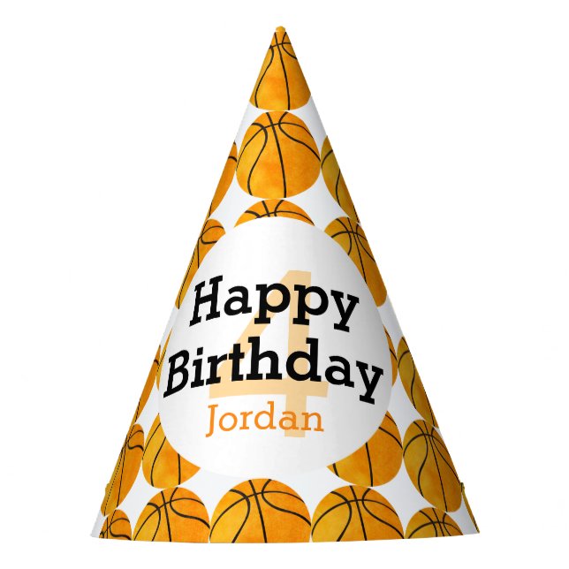 Kids Personalized Basketball Happy Birthday Sports Party Hat (Front)
