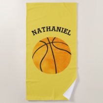 Kids Personalized Basketball Sports Orange Yellow Beach Towel