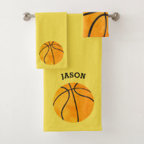 Kids Personalized Basketball Sports Yellow Bath Towel Set