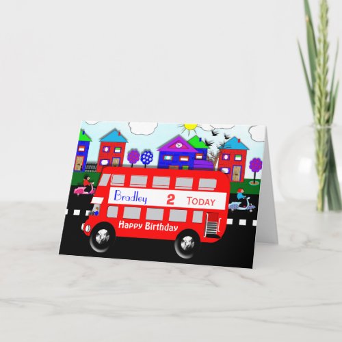 Kids Personalized Big Red Bus Card