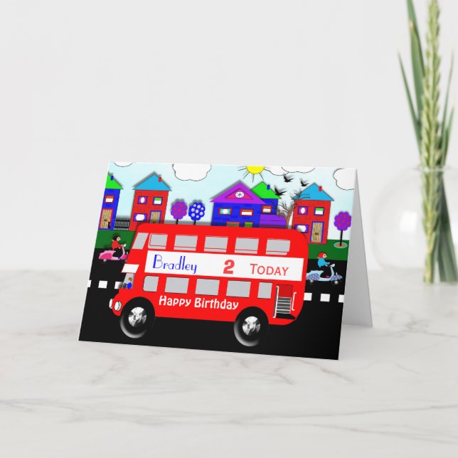 Kids Personalized Big Red Bus Card (Front)