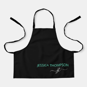 Kids Personalized Black Teal Monogram Name Cute Apron
