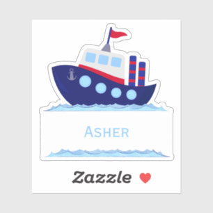 Kids Personalized Blue Sailboat Name Label Sticker