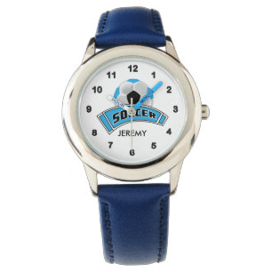 Kids Personalized Blue Soccer Watch
