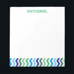 Kids Personalized Chevron Modern Simple Boys Notepad<br><div class="desc">Kids Personalized Chevron Modern Trendy Simple Note Pad. Customize these fun classic chevron striped pad of paper with your child's name at the top in bright green font. Modern and trendy green and blue chevron stripes line the bottom edge of these notepads. Masculine and simple colors are great for boys...</div>