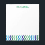 Kids Personalized Chevron Modern Simple Boys Notepad<br><div class="desc">Kids Personalized Chevron Modern Trendy Simple Note Pad. Customize these fun classic chevron striped pad of paper with your child's name at the top in bright green font. Modern and trendy green and blue chevron stripes line the bottom edge of these notepads. Masculine and simple colors are great for boys...</div>