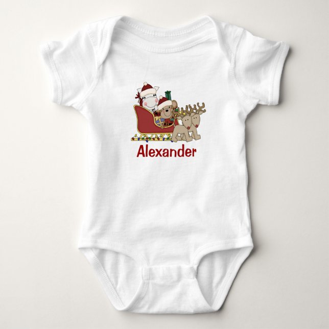 Kids Personalized Christmas Santa Sleigh Baby Bodysuit (Front)
