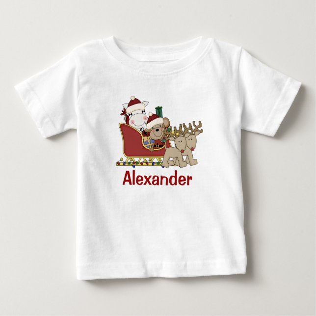 Kids Personalized Christmas Santa Sleigh Baby T-Shirt (Front)