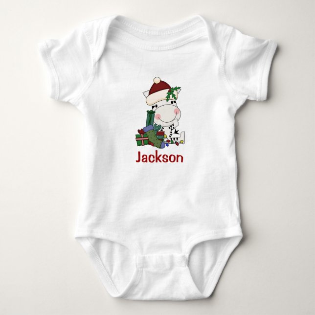 Kids Personalized Christmas Santa Zebra Baby Bodysuit (Front)