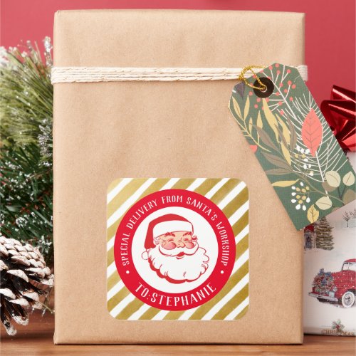 Kids Personalized Christmas Special Delivery  Squa Square Sticker