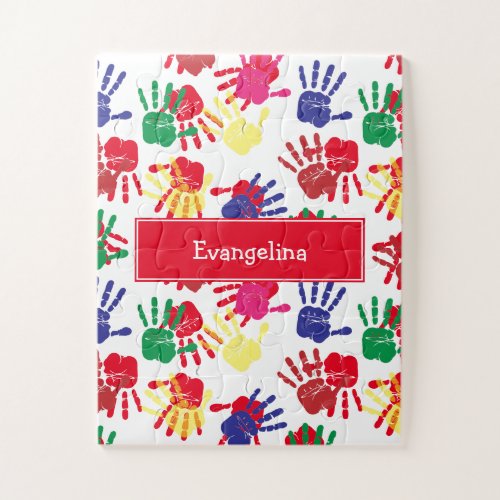 Kids Personalized Colorful Handprints Jigsaw Puzzle