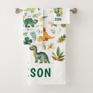 Kids Personalized Cute Dinosaur  Bath Towel Set