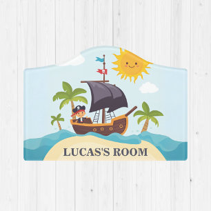 Kids Personalized Cute Pirate Ship Door Sign