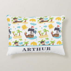 Kids Personalized Cute Pirate Ship Pattern Accent Pillow