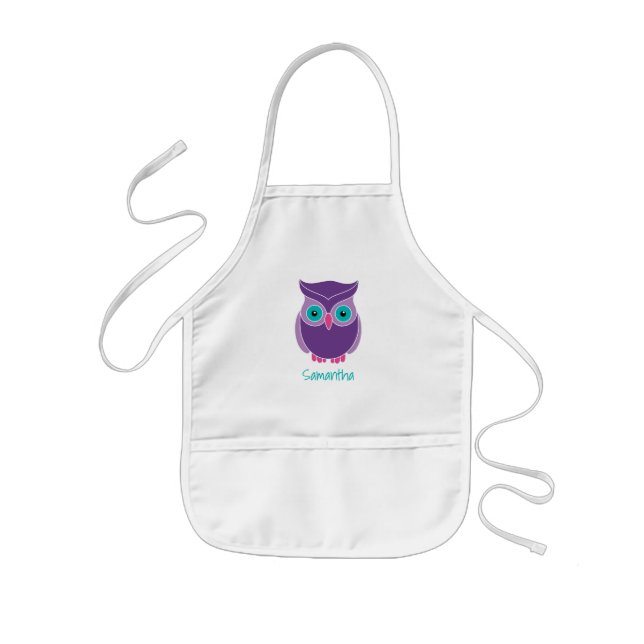 Kids Personalized Cute Purple Owl Bird Animal Kids' Apron (Front)
