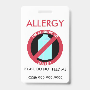 Kids Personalized Dairy Allergy Emergency Badge