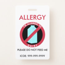 Kids Personalized Dairy Allergy Emergency Badge