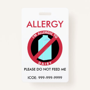 Kids Personalized Dairy Allergy Emergency Badge
