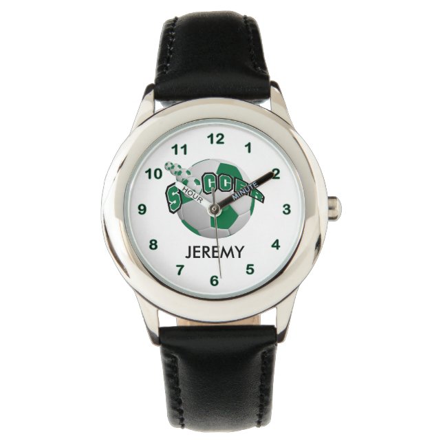 Kids Personalized Dark Green Soccer  Watch (Front)