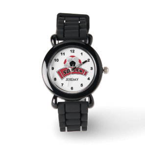 Kids Personalized Dark Red Soccer  Watch