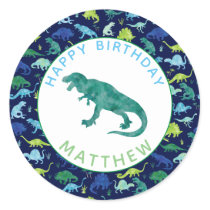 Kids Personalized Dinosaur Birthday Party Pattern Classic Round Sticker