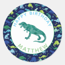 Kids Personalized Dinosaur Birthday Party Pattern Classic Round Sticker