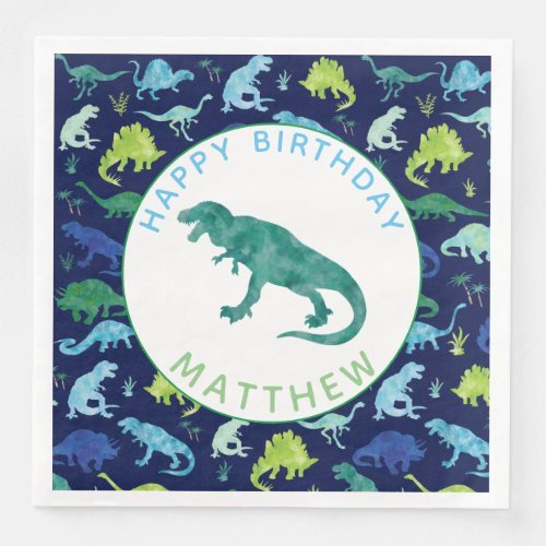 Kids Personalized Dinosaur Birthday Party Pattern Paper Dinner Napkins