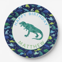 Kids Personalized Dinosaur Birthday Party Pattern Paper Plate