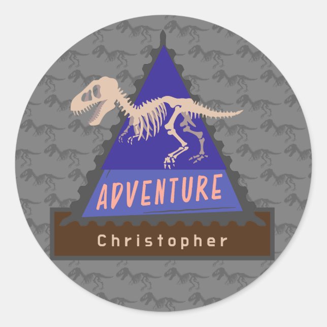 Kids Personalized Dinosaur boys Adventure Classic Round Sticker (Front)