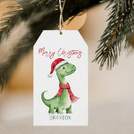 Kids Personalized Dinosaur Christmas Gift Tags<br><div class="desc">Turn your holiday gifts into an exciting adventure with our personalized dino Christmas gift tag. Embellished with a Santa-hat-wearing Dino, this charming tag adds a magical touch to your Christmas surprises. What makes it more special is it's not just any dinosaur, it's a dinosaur sporting your child's name! Explore this...</div>