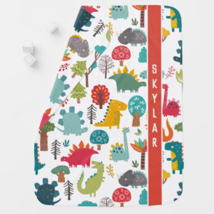 Kids Personalized Dinosaur Forest Colorful Baby Blanket