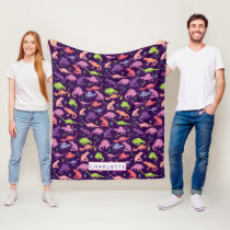 Kids Personalized Dinosaur Pink Purple Girls Fleece Blanket