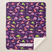 Kids Personalized Dinosaur Pink Purple Girls Sherpa Blanket