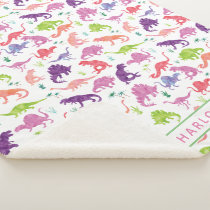Kids Personalized Dinosaur Pink Purple Girls White Sherpa Blanket
