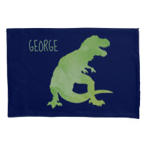 Kids Personalized Dinosaur Silhouette Green Blue Pillow Case