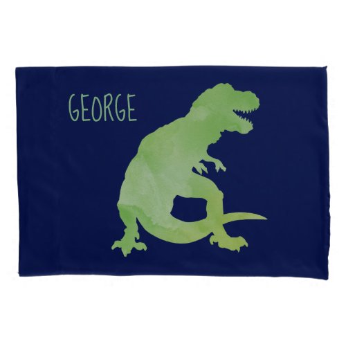 Kids Personalized Dinosaur Silhouette Green Blue Pillow Case