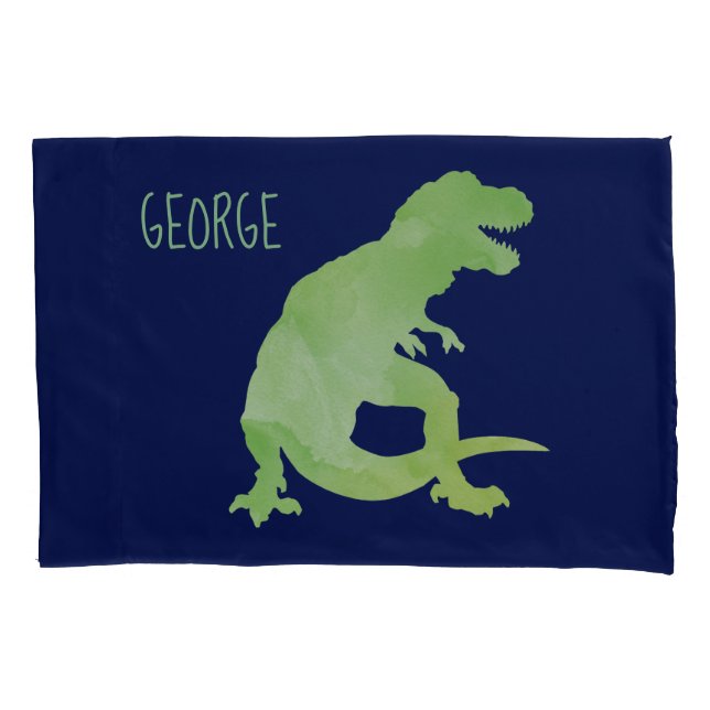 Kids Personalized Dinosaur Silhouette Green Blue Pillow Case (Front)