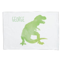 Kids Personalized Dinosaur Silhouette Green White Pillow Case