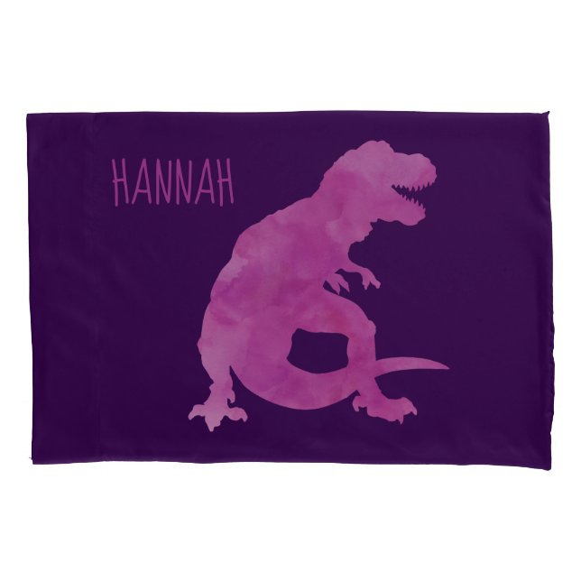 Kids Personalized Dinosaur Silhouette Purple Pink Pillow Case (Front)