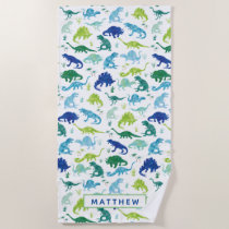 Kids Personalized Dinosaur Watercolor Pattern Beach Towel